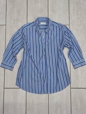 MILANO Blue Orange White Striped V-neck Beach & Pool Summer 3/4 Sleeve Coverup